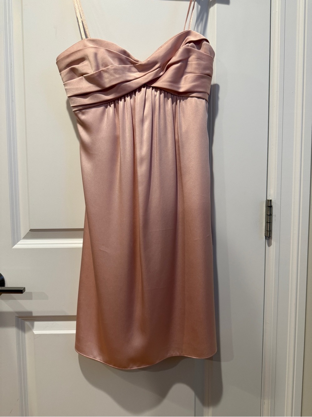 BCBGMaxazria Blush Satin Strapless Bow Back Cocktail Dress